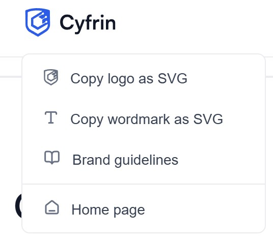 Custom Cyfrin contextual menu opened by right-clicking the logo