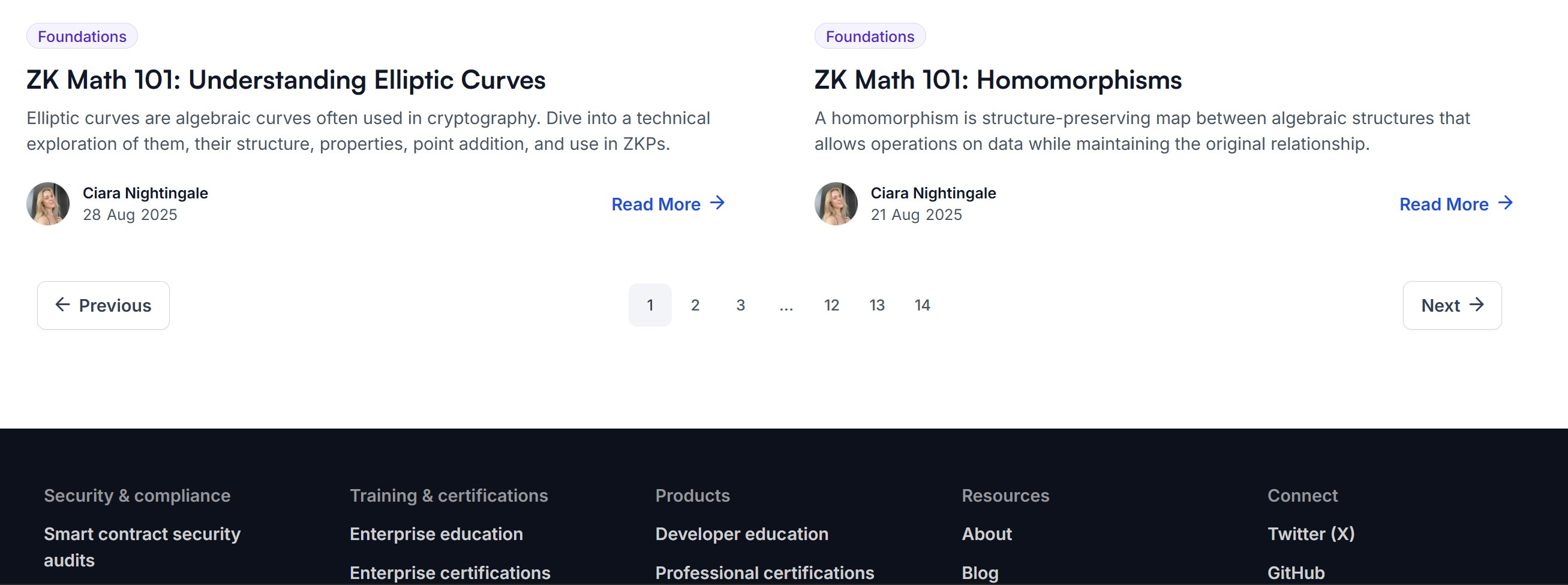 Custom pagination controls on the Cyfrin blog