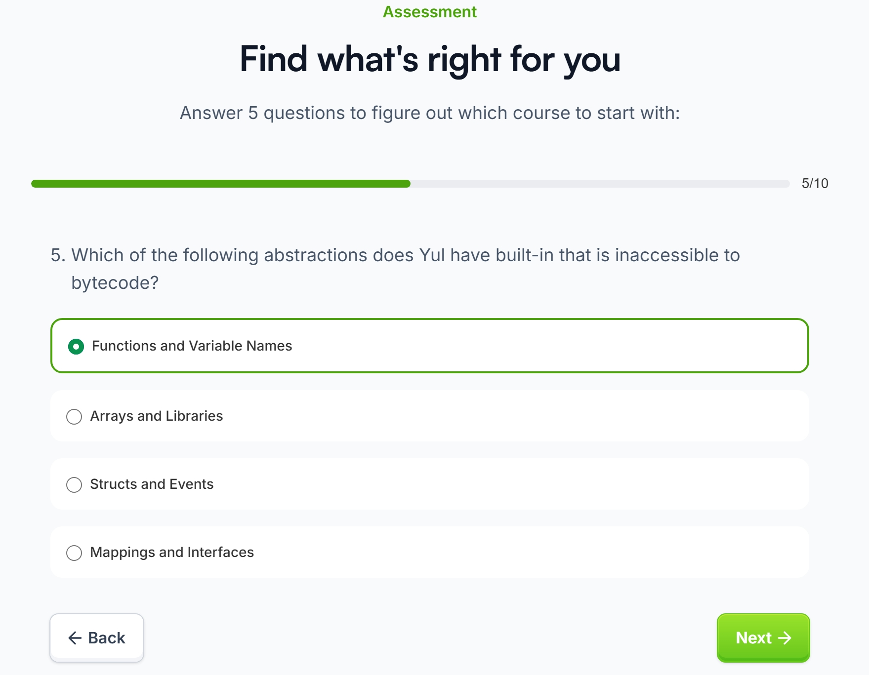 Another question in the custom Updraft course assessment