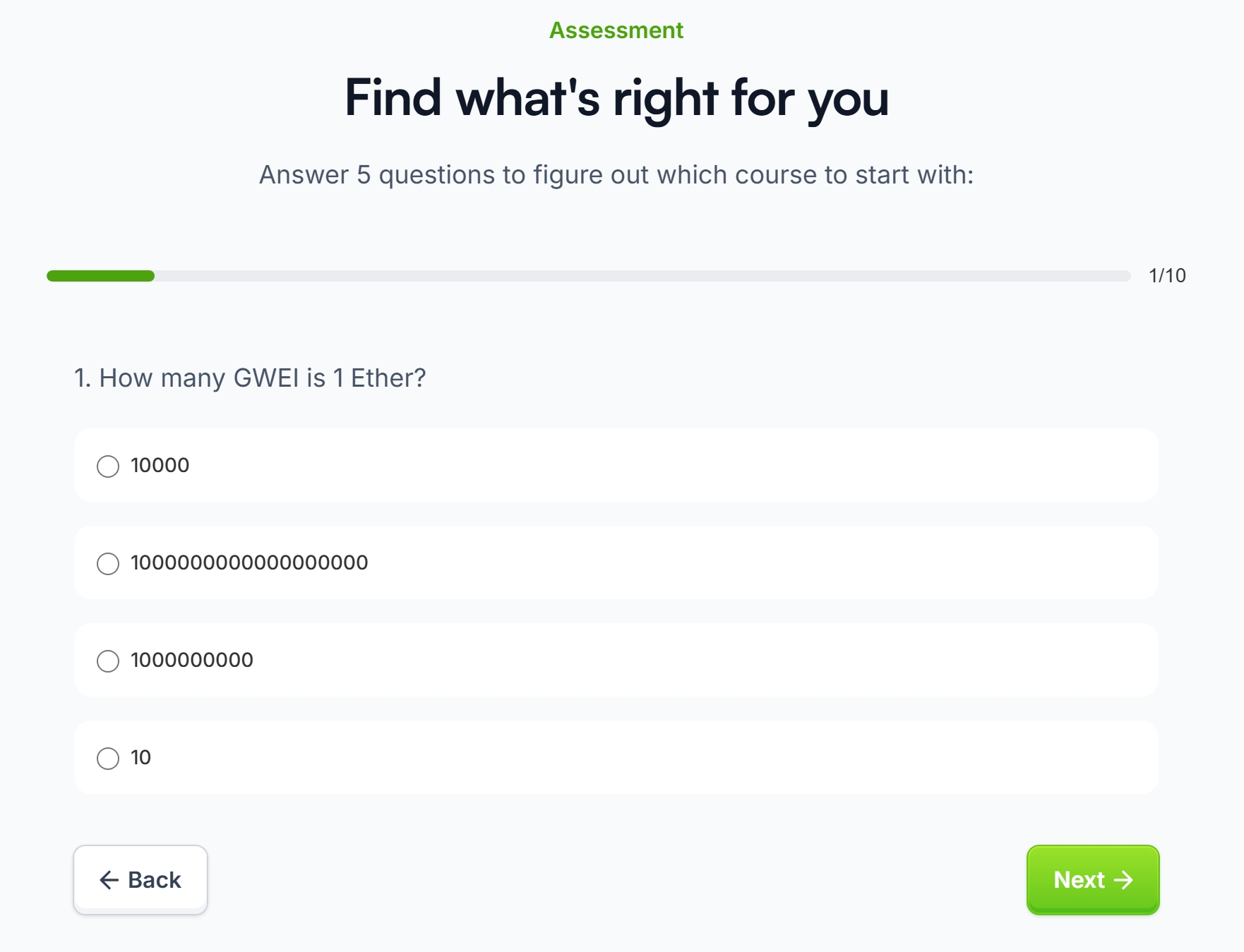 First question in the custom Updraft course assessment