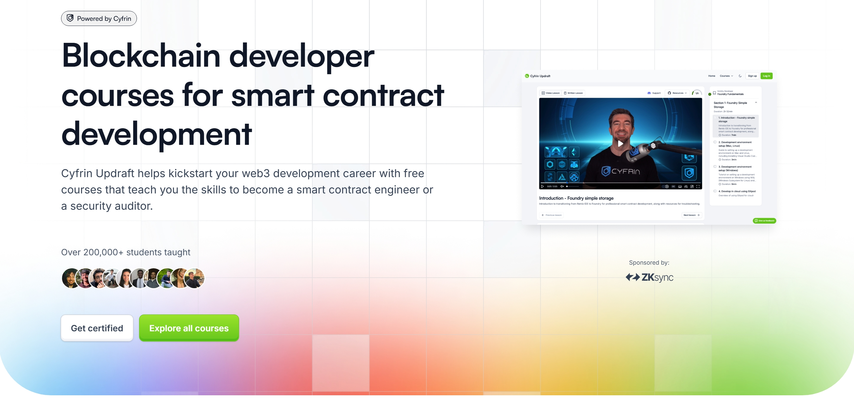 Updraft learning platform home page hero