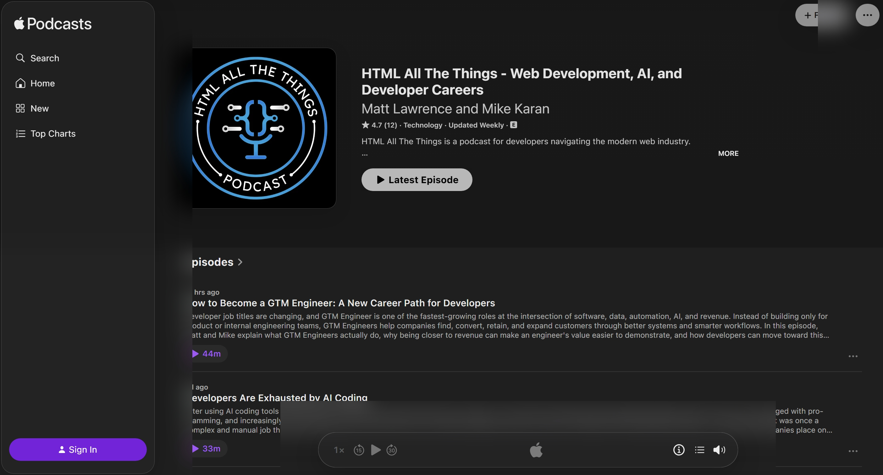 HTML All The Things listing on Apple Podcasts