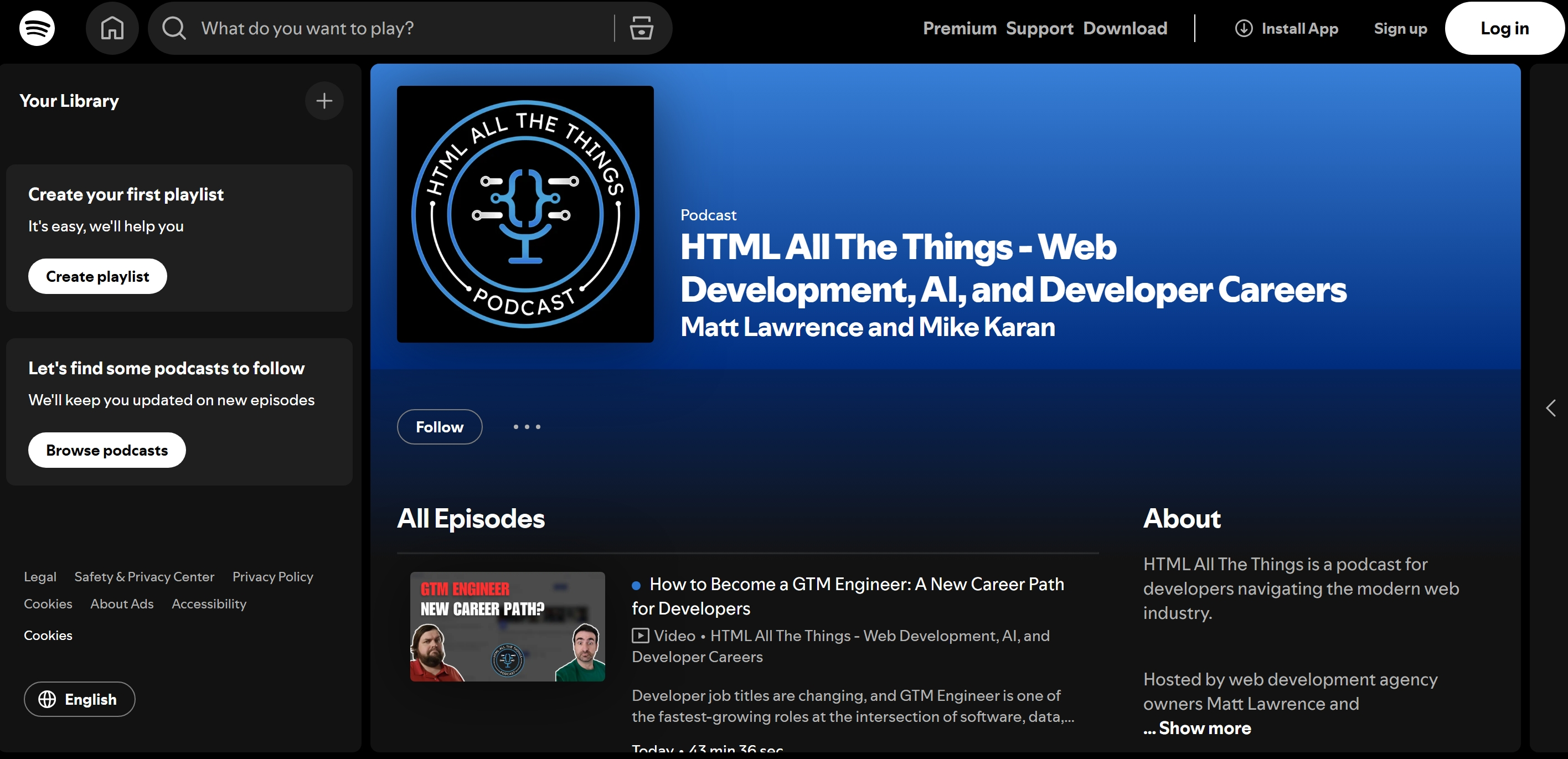 HTML All The Things listing on Spotify