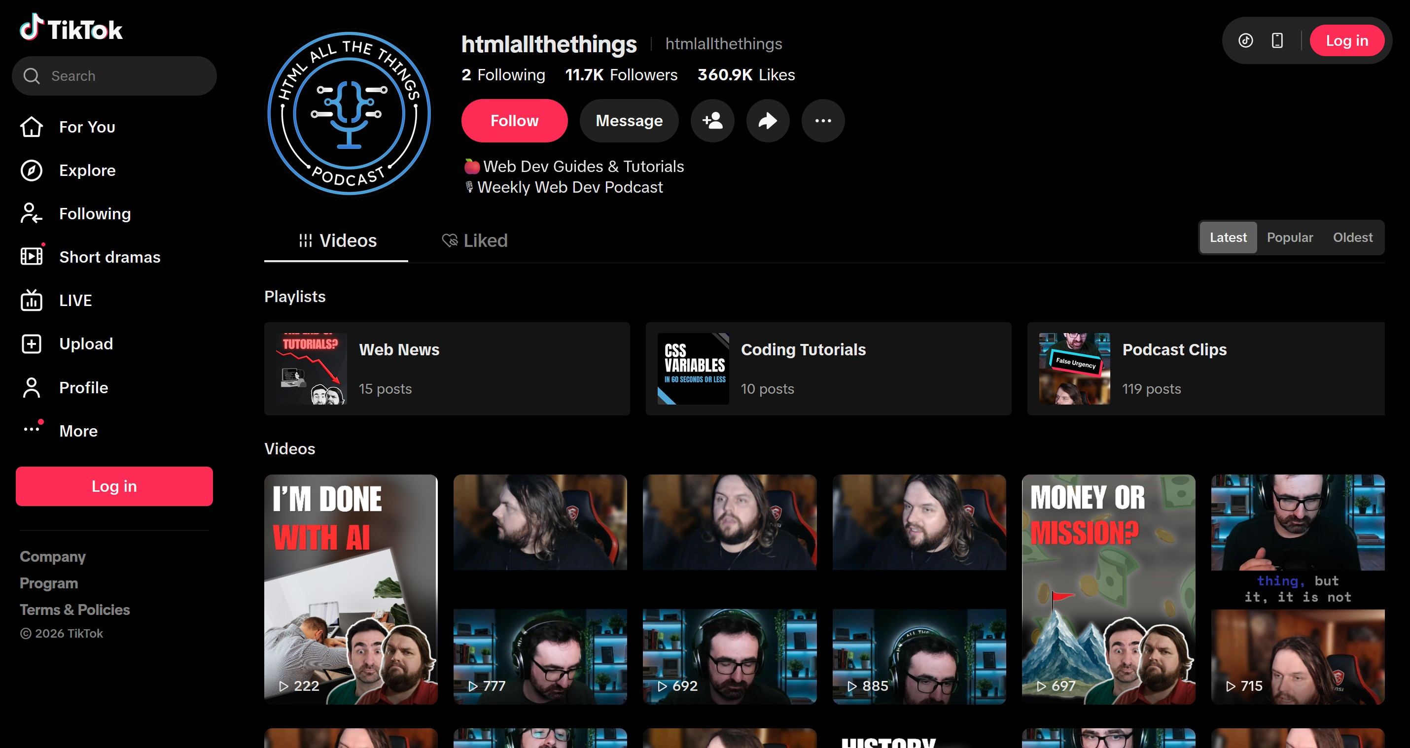 HTML All The Things TikTok profile and short-form videos