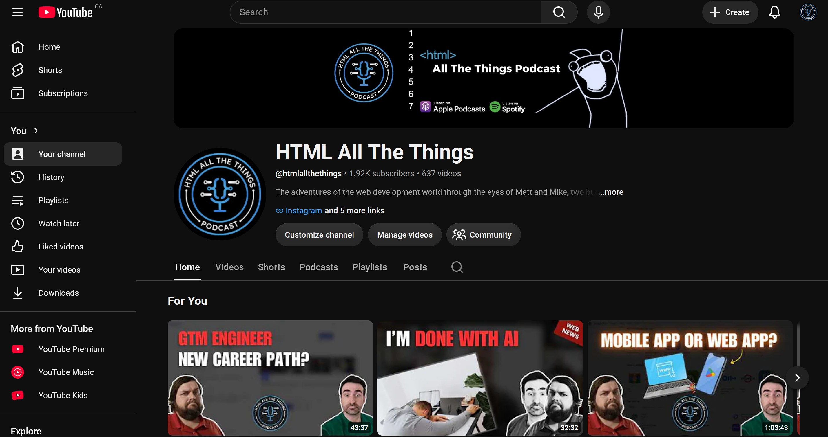 HTML All The Things YouTube channel