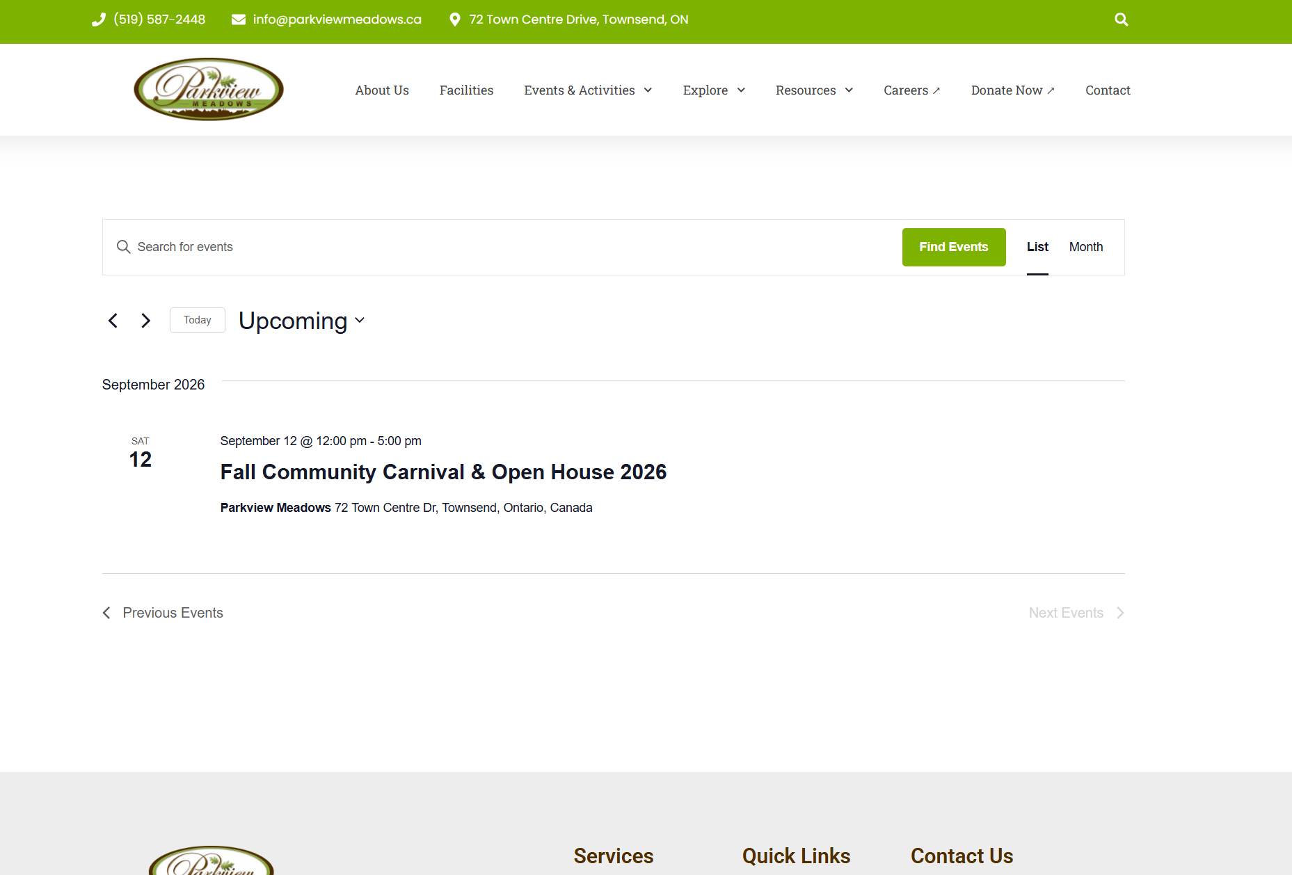 Parkview Meadows searchable community events listing